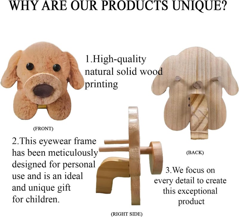 HyeeArt Wooden Animal Glasses Holder , Newsukie - Cute Solid Pine Wood Eyeglasses Stand,Carving Sunglasses Eyeglass Display Stand,Newsukie Creative Gift Glasses Holder for Desk (Flowers Highland Cow) (Dog-6) - Image 3